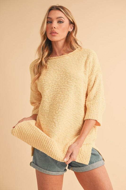Aemi + Co Side Slit Ribbed Hem Round Neck Sweater - Sydney So Sweet