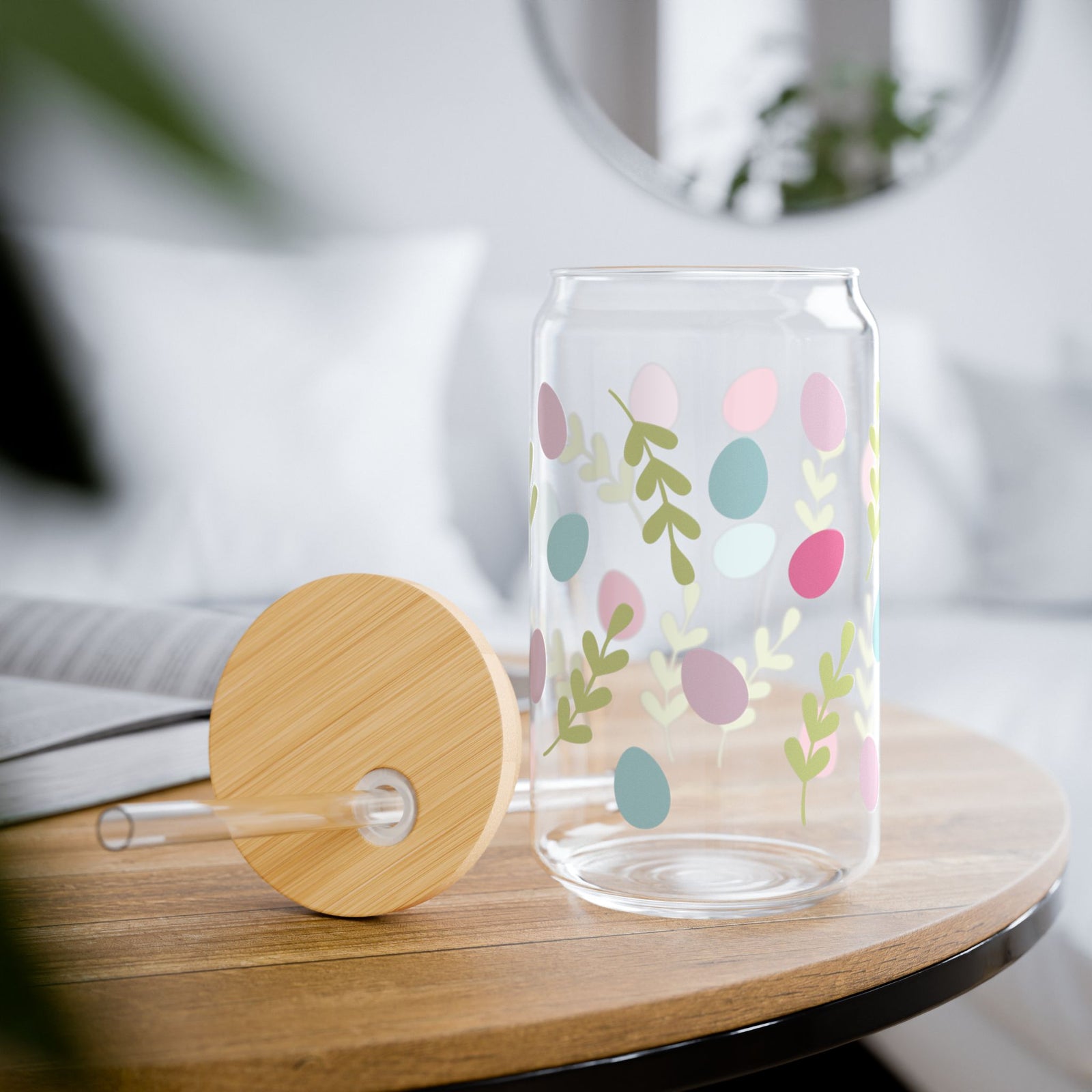 Egg Hunt Tumbler Sipper Glass 16oz — Reusable Drink Jar with Lid & Straw