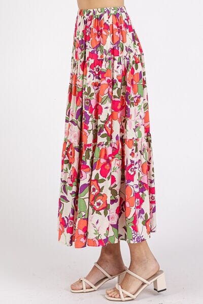 Mittoshop Flower Print Elastic Waist Tiered Skirt - Sydney So Sweet
