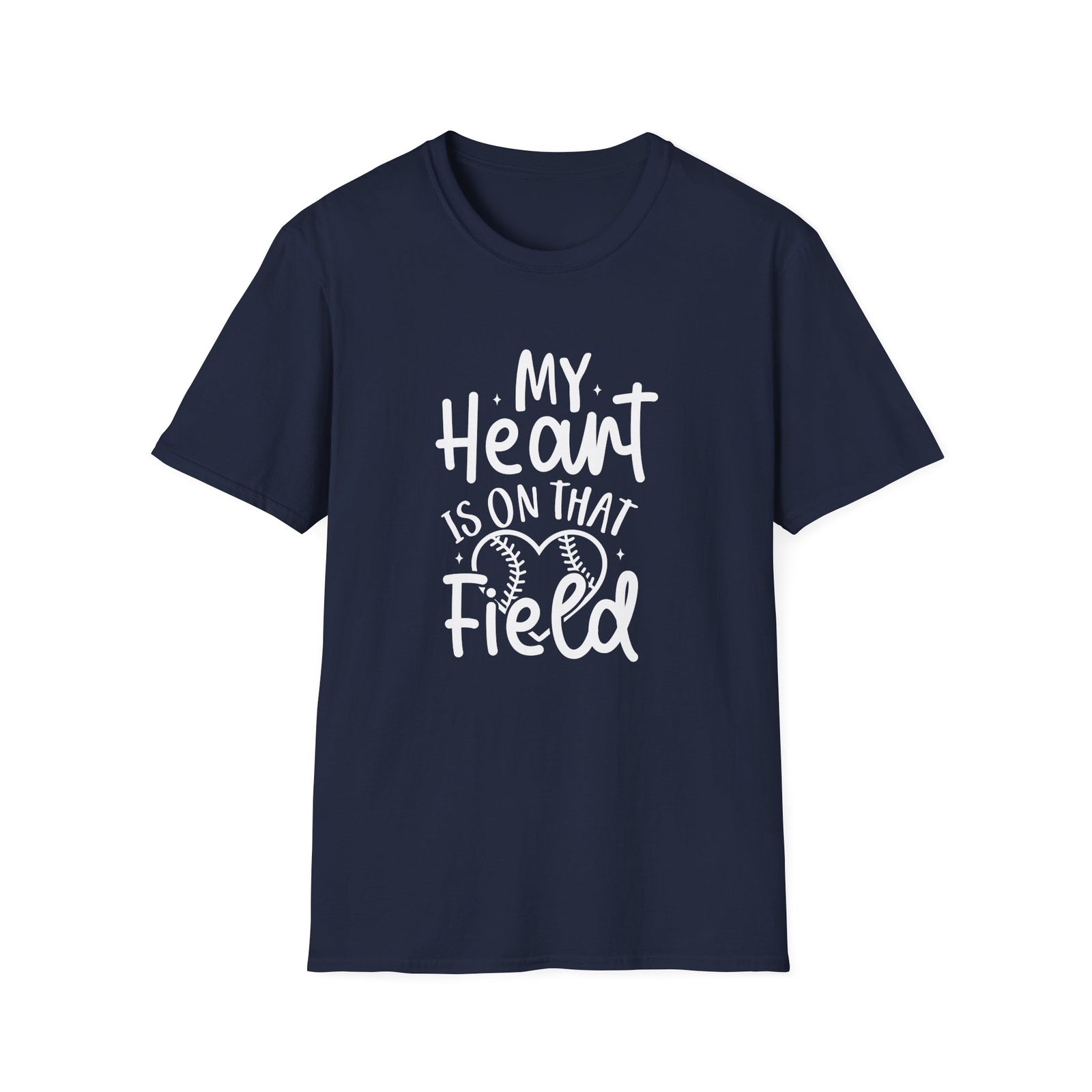 My Heart is On That Field Baseball or Softball Graphic T-Shirt Cute Sports Mom Tee (12 Team Colors)