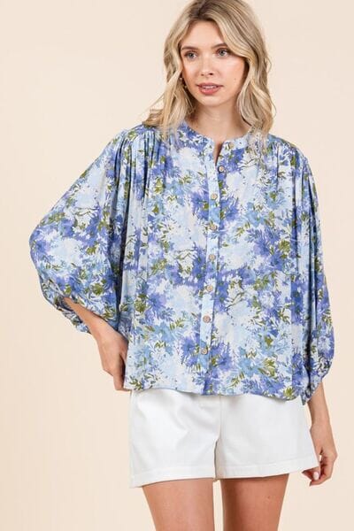Mittoshop Flower Print Batwing Sleeve Button Down Blouse - Sydney So Sweet