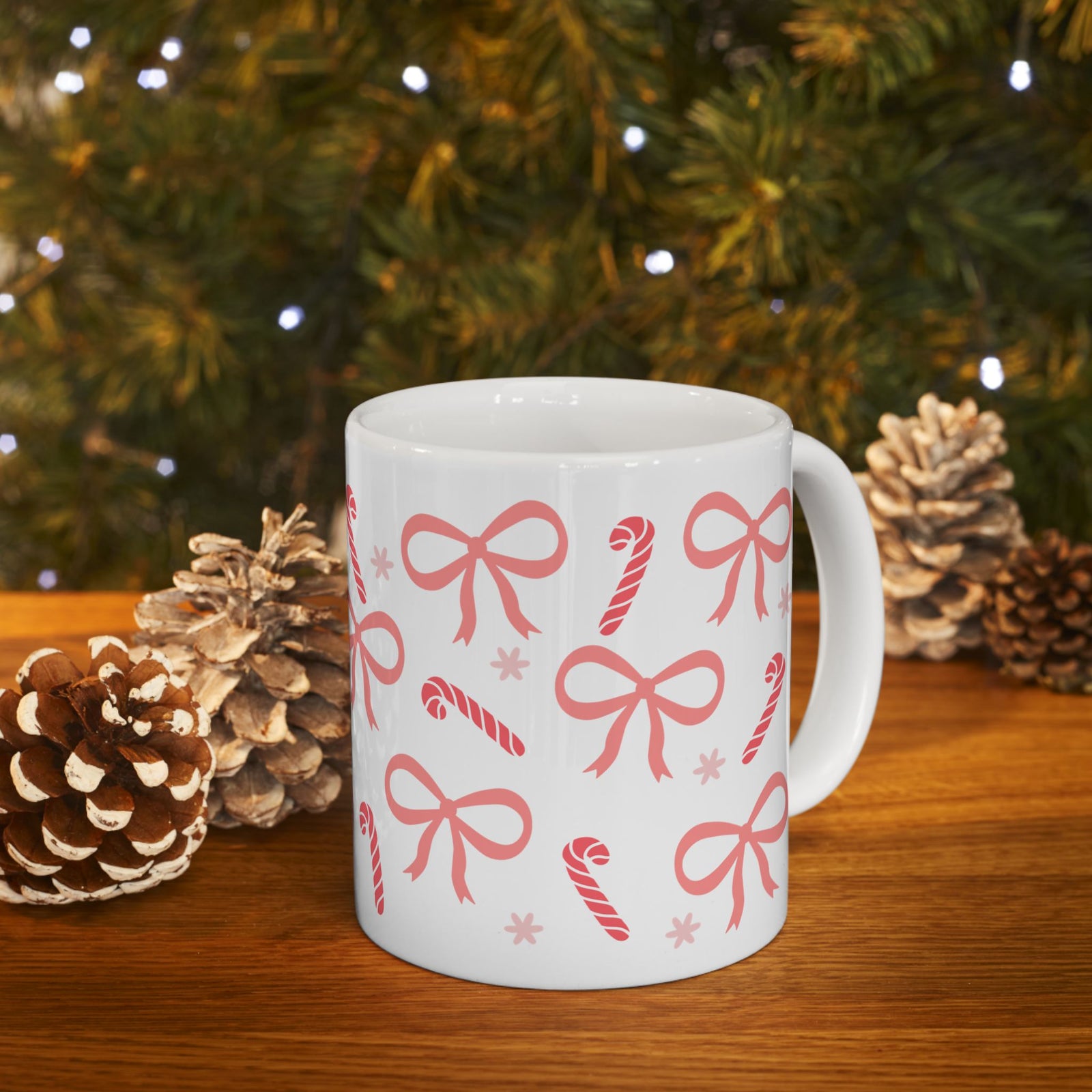 Candy Cane Coquette Christmas Ceramic Mug Coffee Cup (11oz & 15oz)