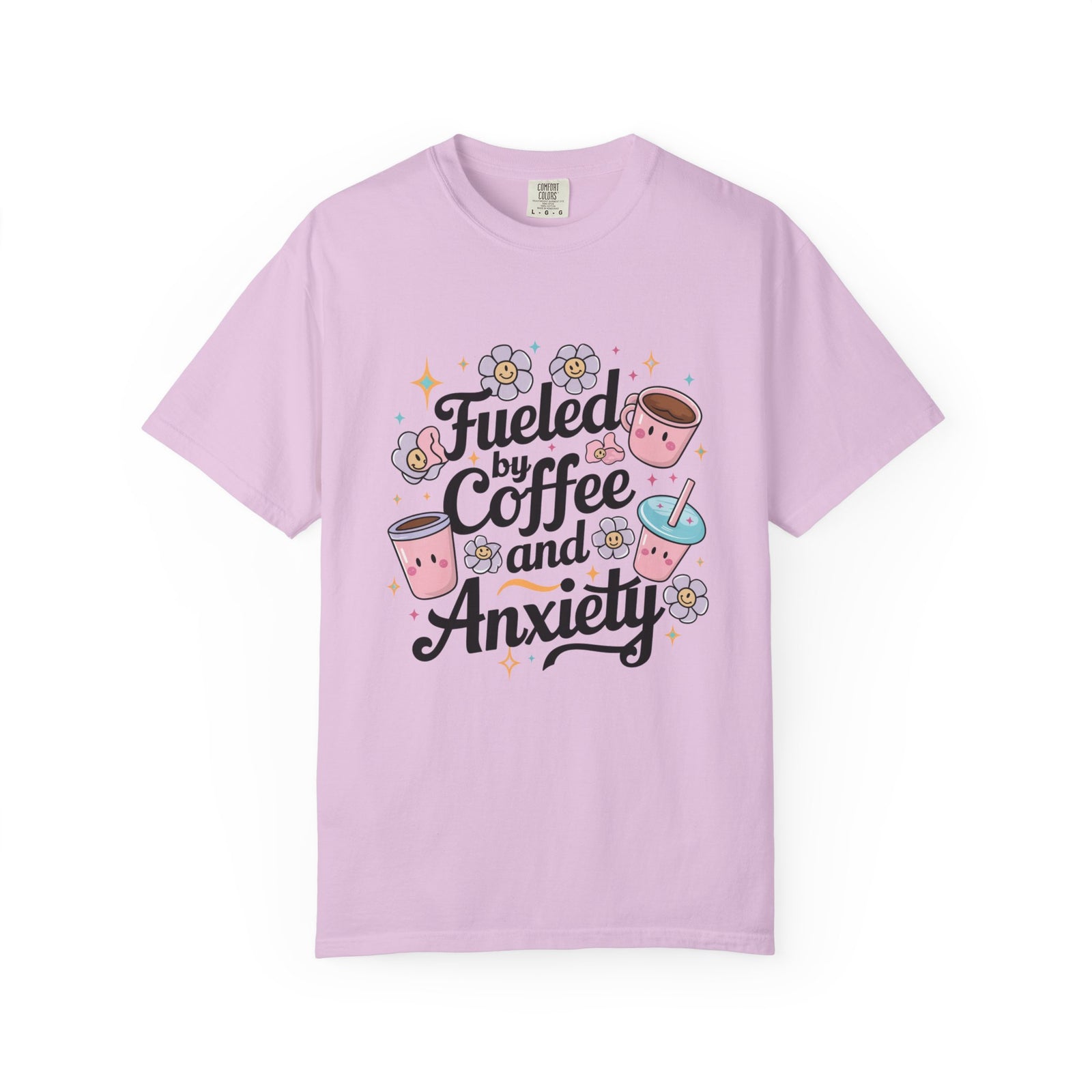 Fueled by Coffee and Anxiety T-Shirt Cute Coffee Lover Graphic Tee