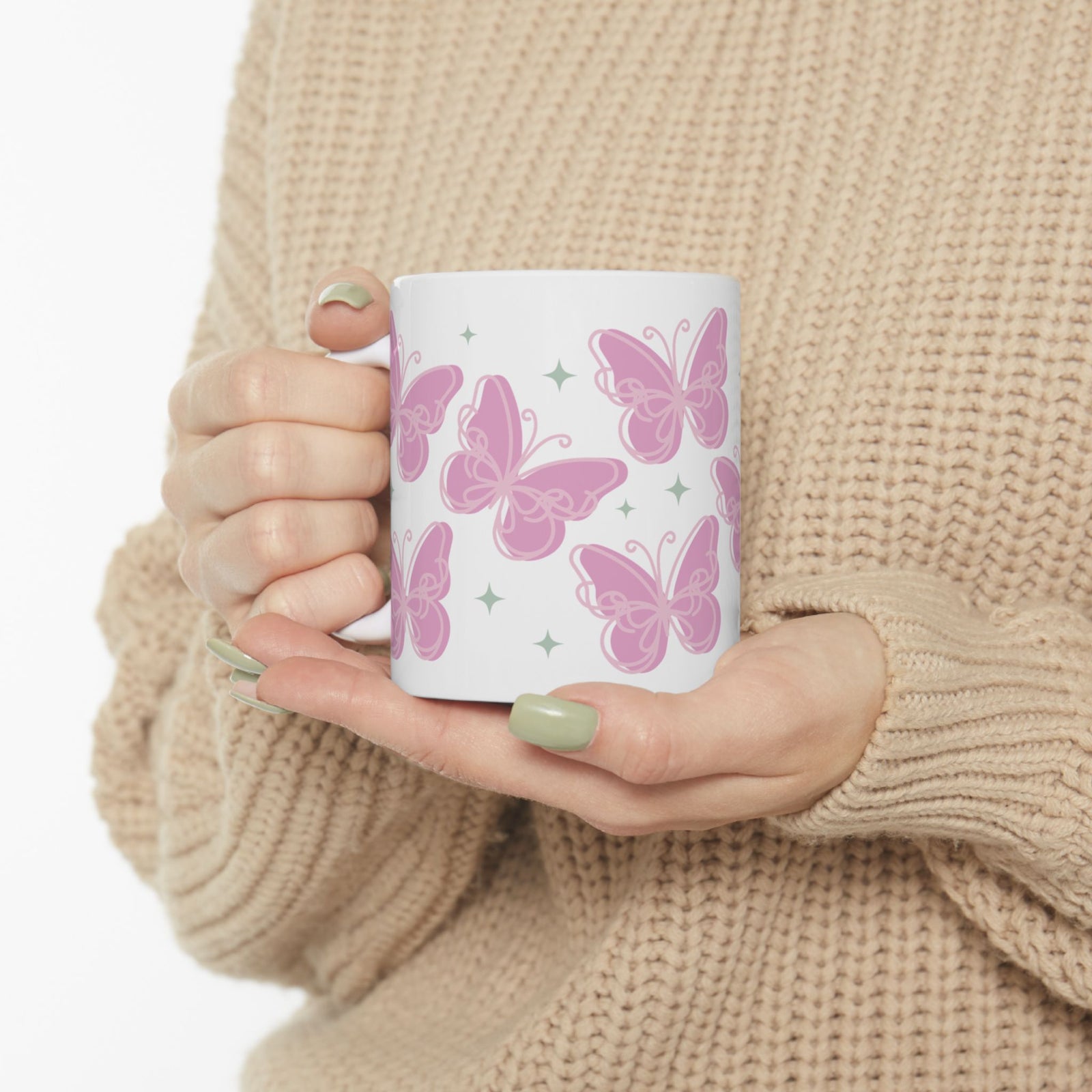 Flutter Pink Butterfly Cute Ceramic Mug Coffee Cup (11oz & 15oz)