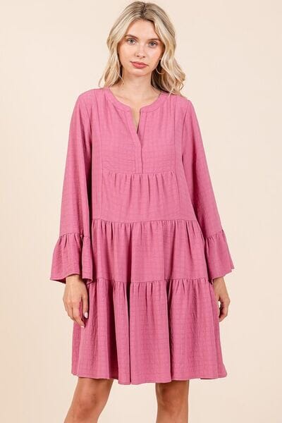 Mittoshop Tiered Notched Flare Sleeve Dress - Sydney So Sweet