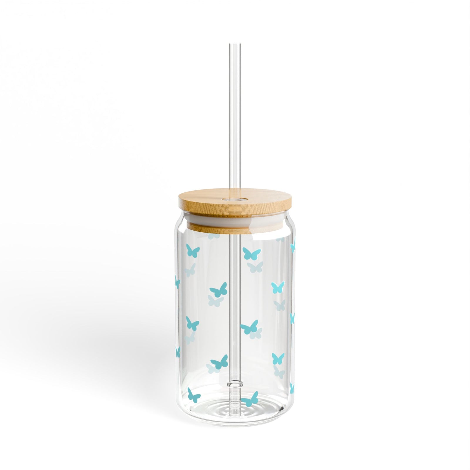 Mini Butterfly Turquoise Blue Sipper Glass 16oz — Reusable Drink Jar with Lid & Straw - Sydney So Sweet