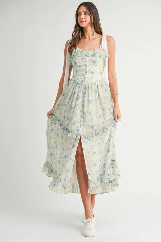 MABLE Floral Printed Shoulder Strap Midi Dress - Sydney So Sweet