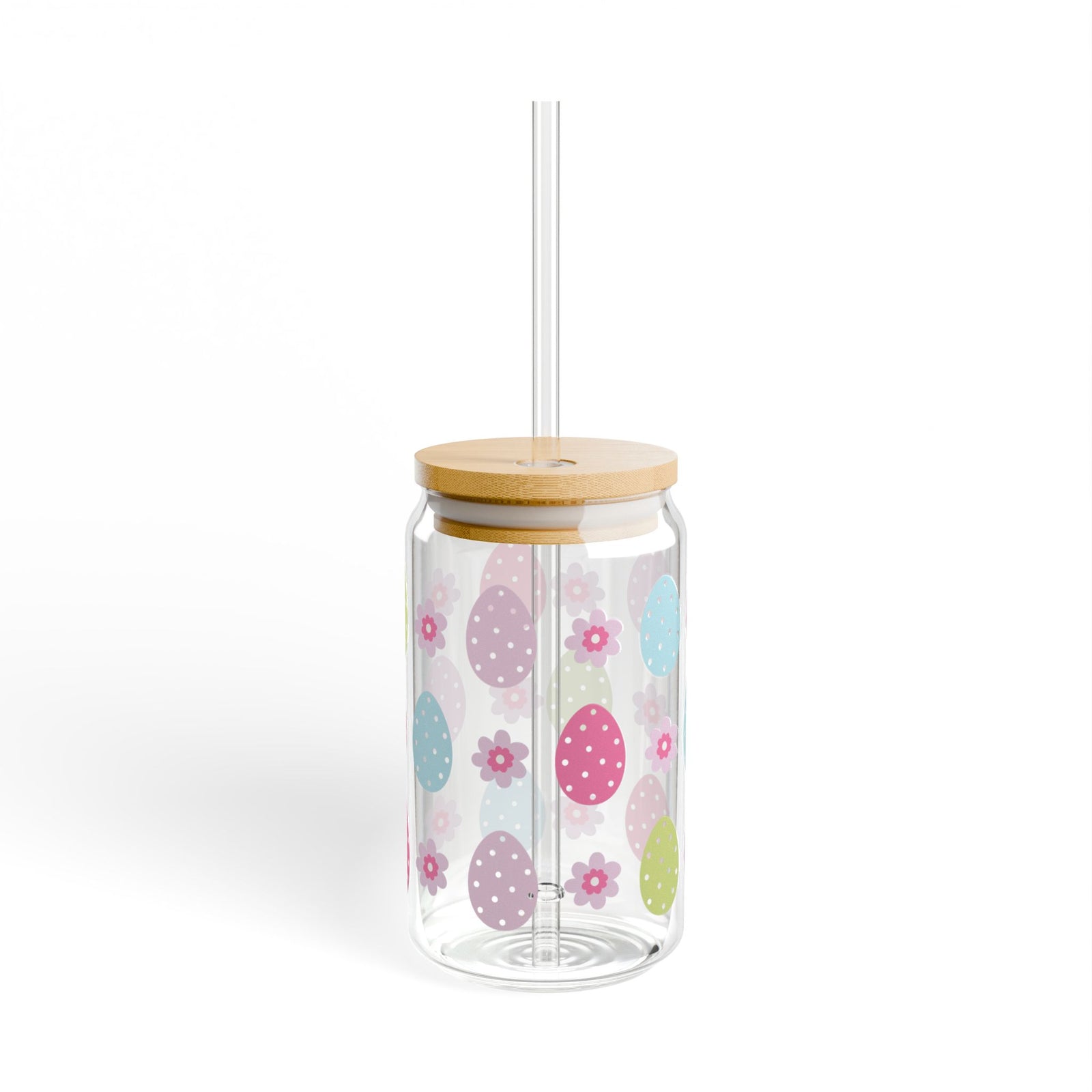 Retro Easter Egg Tumbler Sipper Glass 16oz — Reusable Drink Jar with Lid & Straw