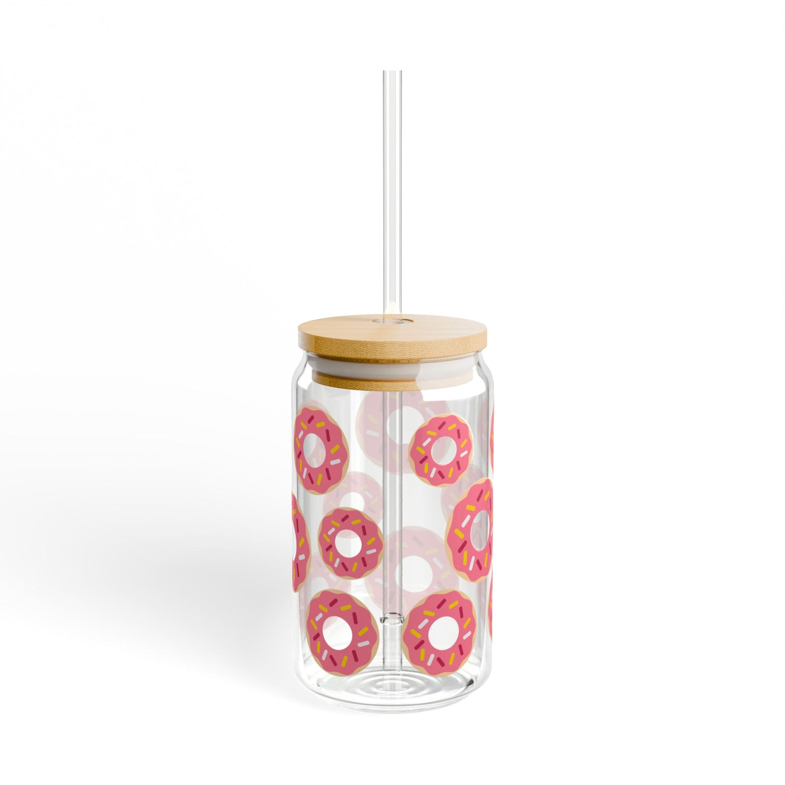 Donuts Tumbler Sipper Glass 16oz — Reusable Drink Jar with Lid & Straw