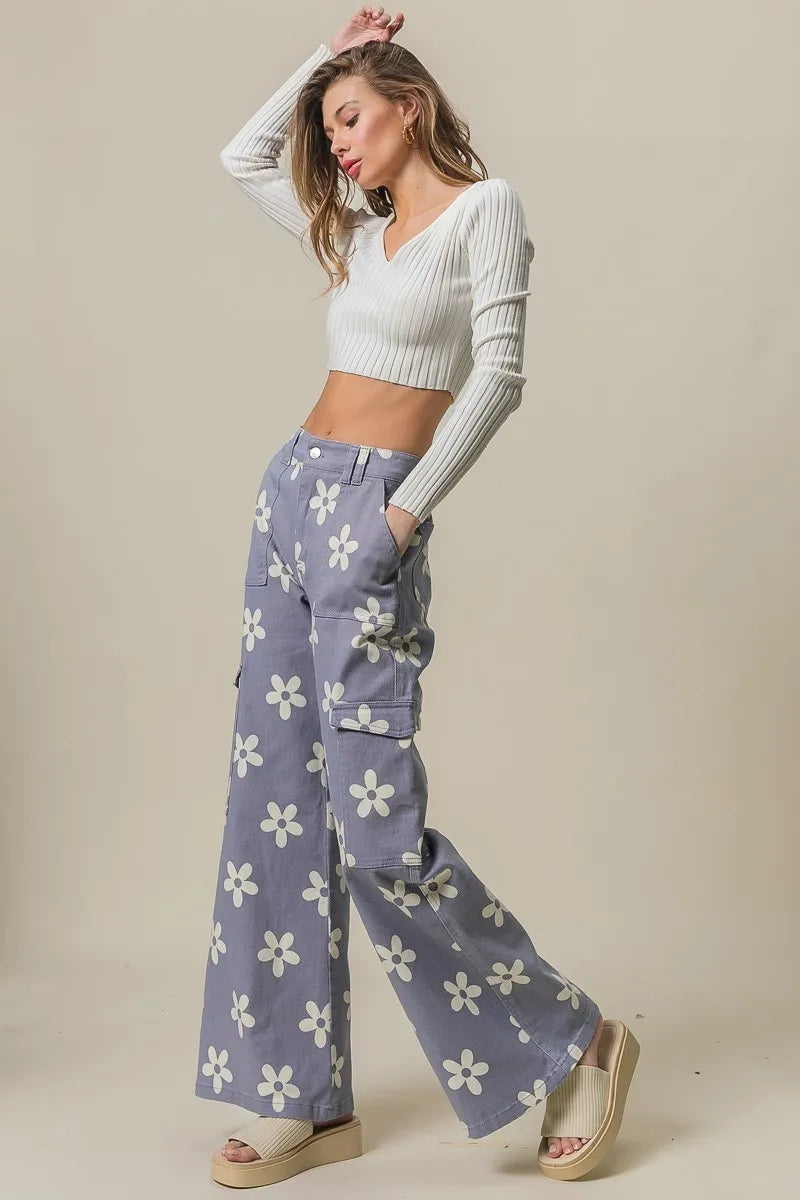BiBi Flower Printed Side Pocket Wide Pants - Sydney So Sweet