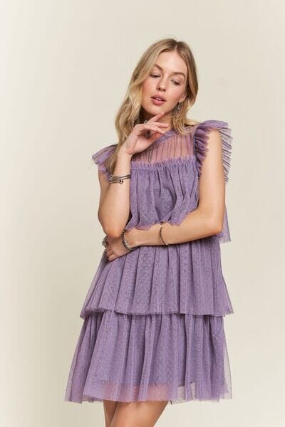 ADORA Layered Ruffled Cap Sleeve Mesh Dress - Sydney So Sweet