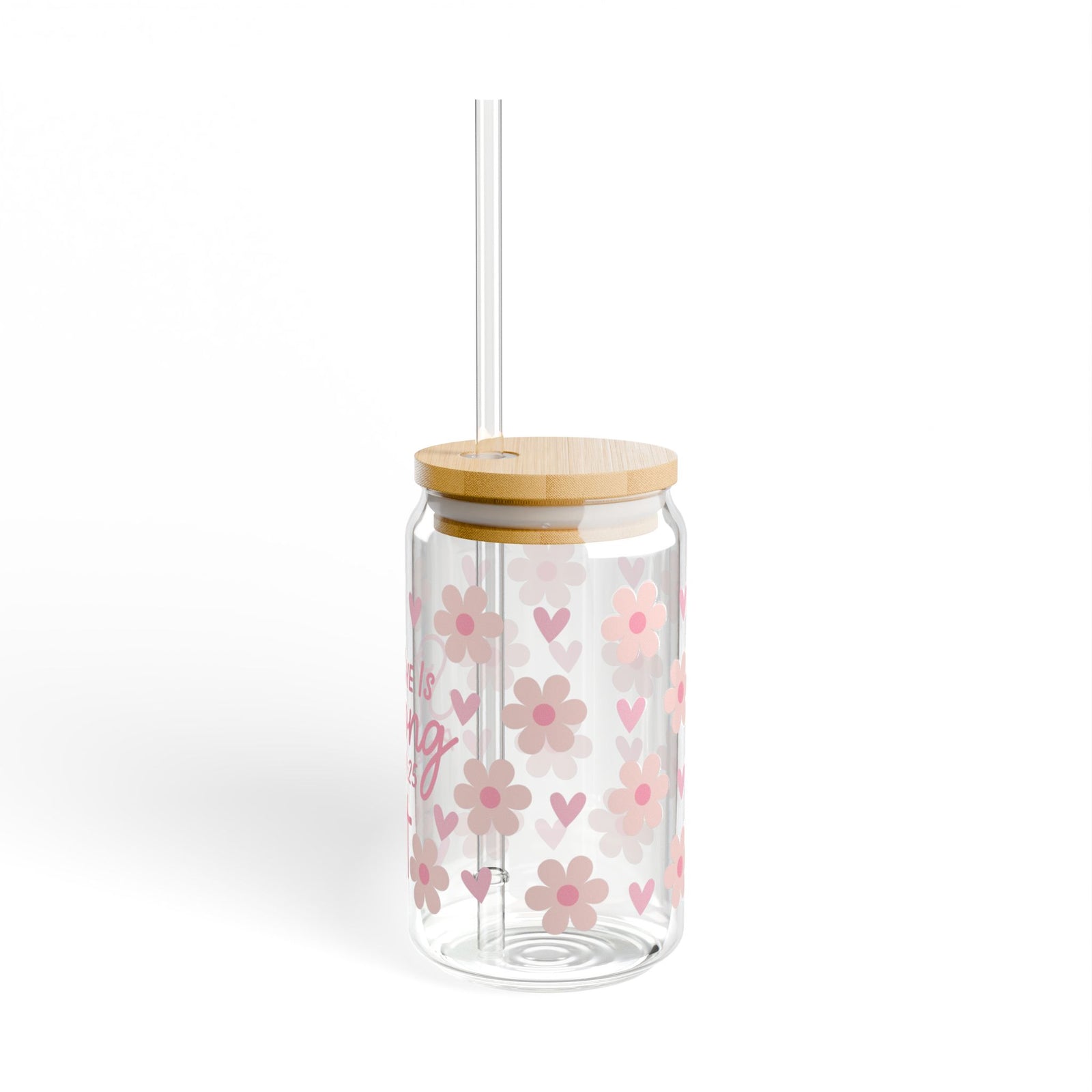 She Is Strong 16 Pink Floral Proverbs 31:25 Christian Tumbler Sipper Glass 16oz — Reusable Drink Jar with Lid & Straw - Sydney So Sweet