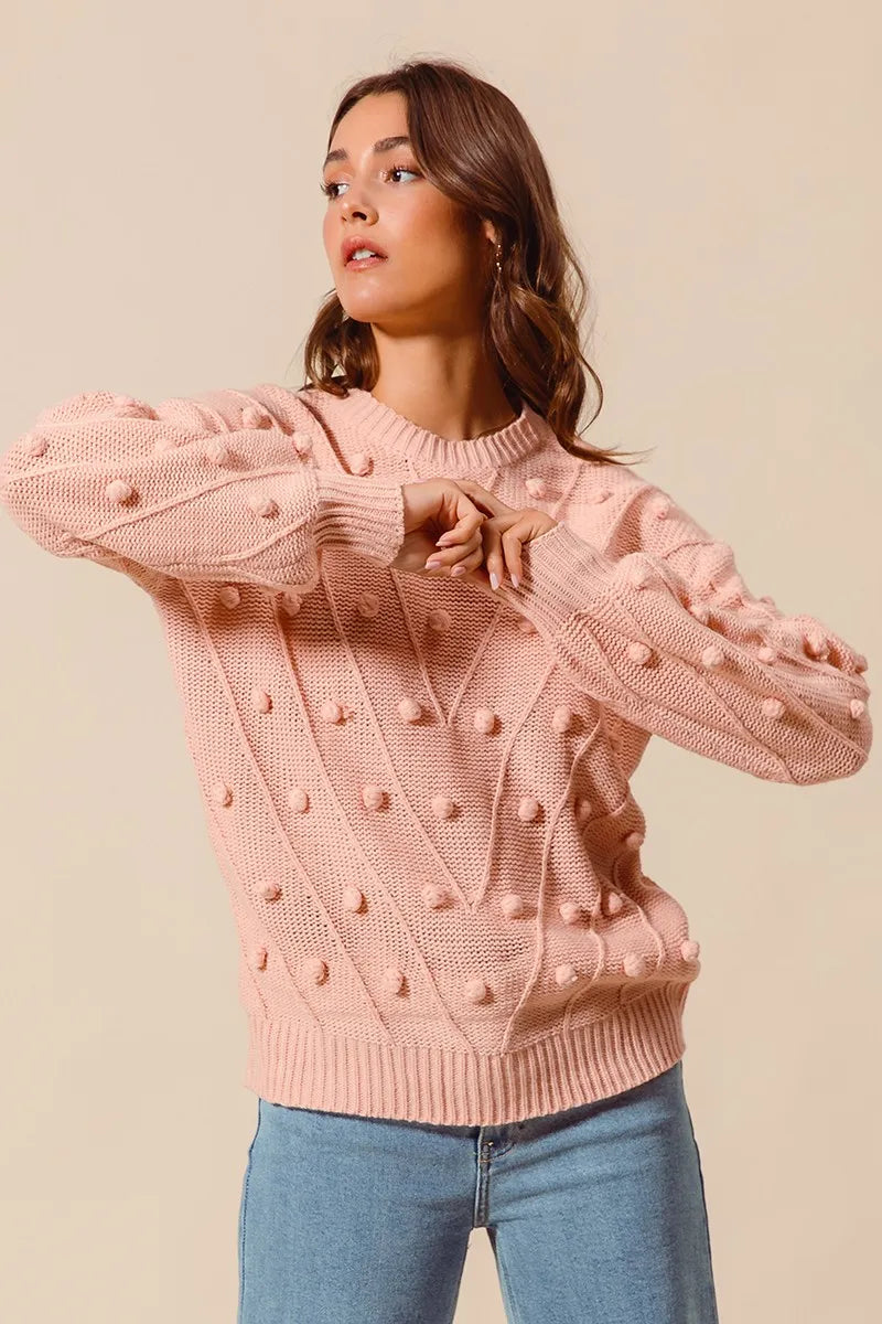 SO ME Pom Pom Textured Knit Sweater Top - Sydney So Sweet