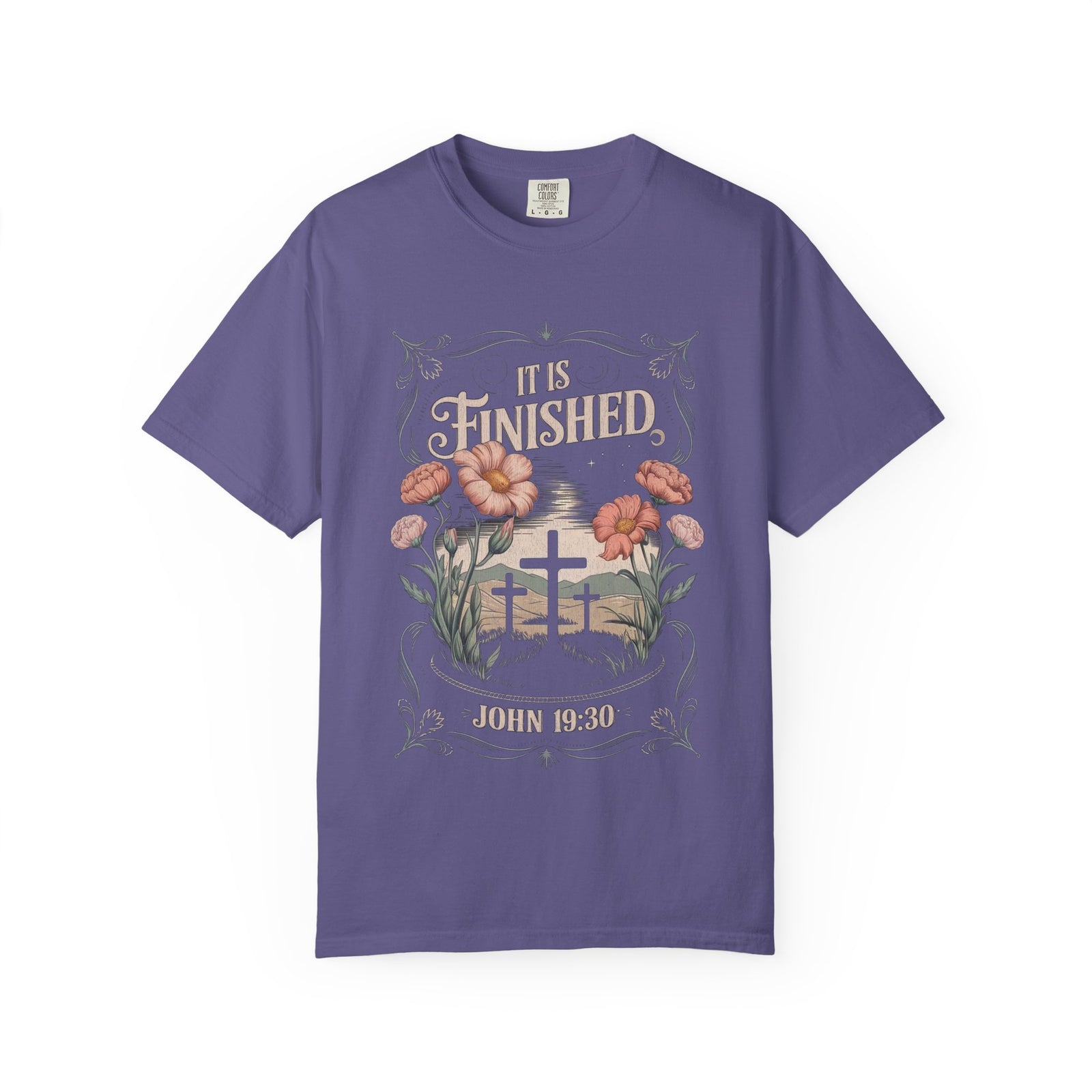 It Is Finished John 19:30 Christian Floral Cross T‑Shirt Unisex Distressed Tee