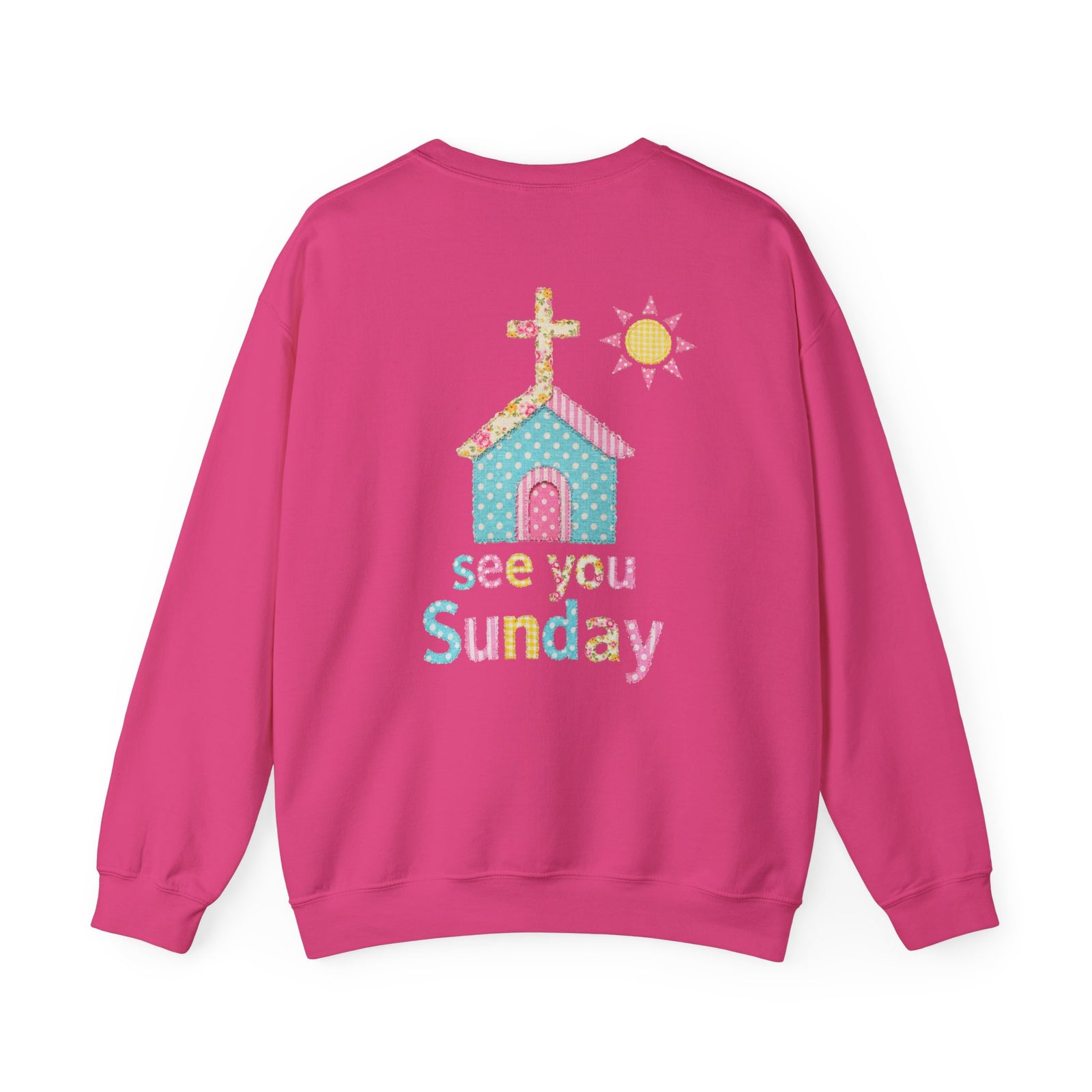 See You Sunday Christian Sweatshirt Cute Church Sun Faux Fabric Crewneck