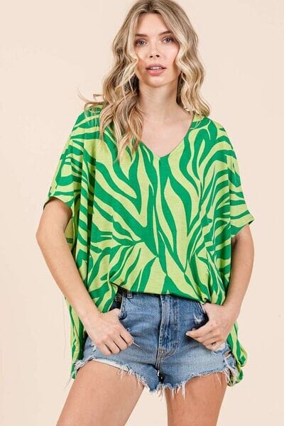 Mittoshop Zebra Print V-Neck Short Sleeve Oversized Top - Sydney So Sweet