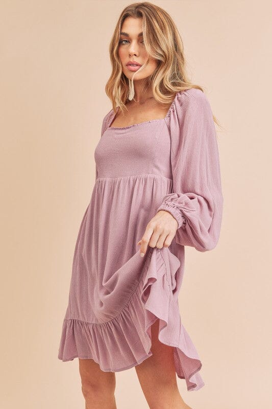 Aemi + Co Ruffled Hem Square Neck Balloon Sleeve Mini Dress - Sydney So Sweet