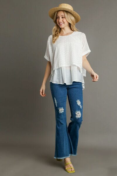 Umgee Full Size Eyelet Layered Short Sleeve Blouse Plus Size - Sydney So Sweet
