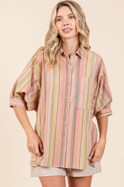 Mittoshop Striped Bubble Sleeve Button Down Shirt - Sydney So Sweet