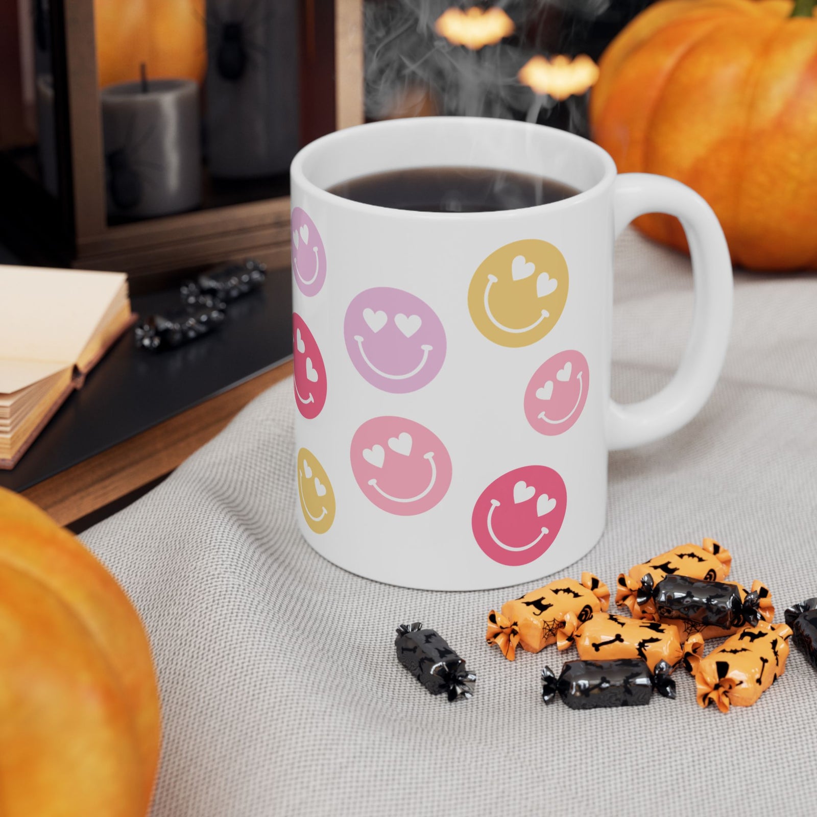 Heart Eyes Smiley Face — Cute Pastel Coffee Cup (11oz, 15oz) - Sydney So Sweet
