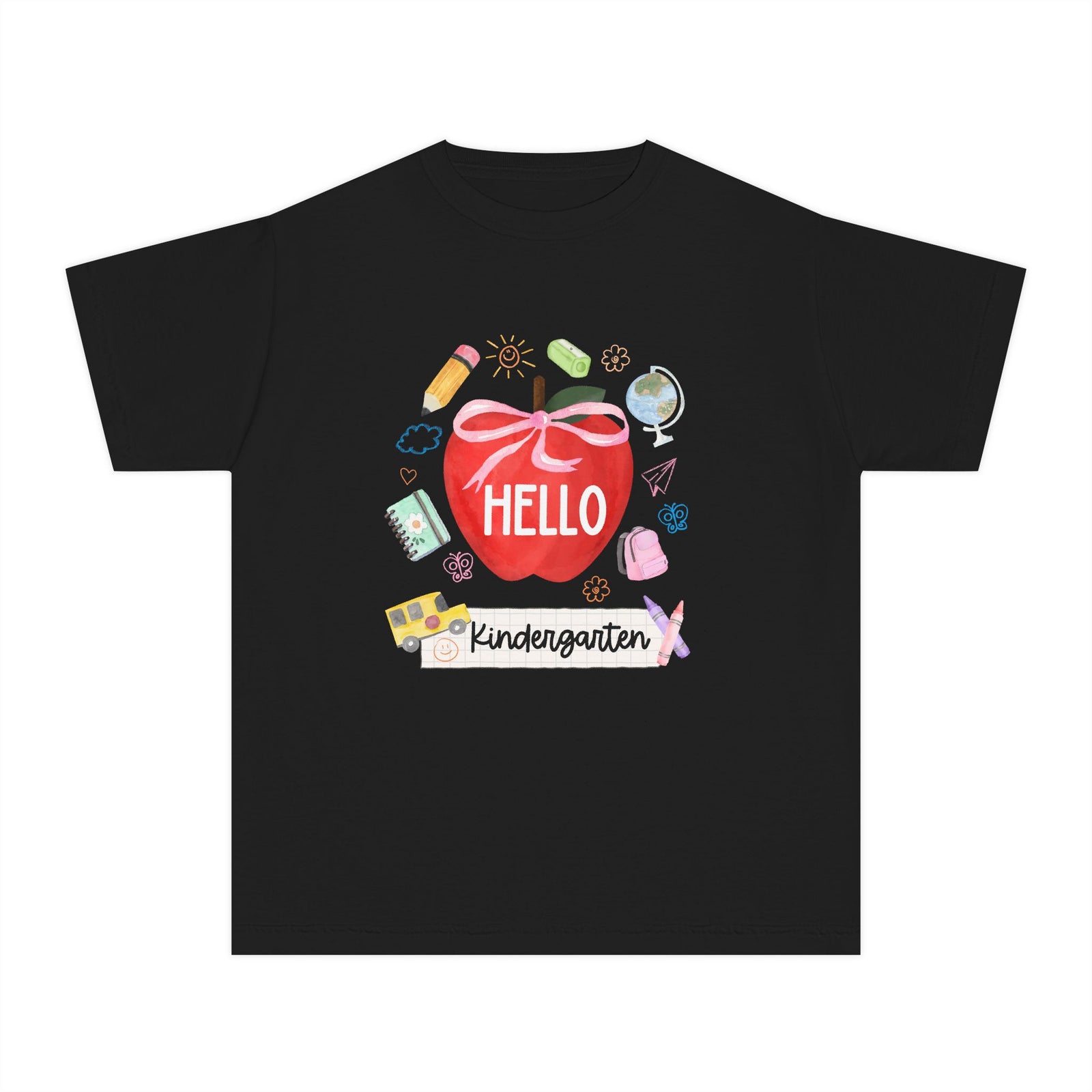 Hello Kindergarten Preppy Coquette Apple Graphic Tee Back to School Kindergarten T-Shirt