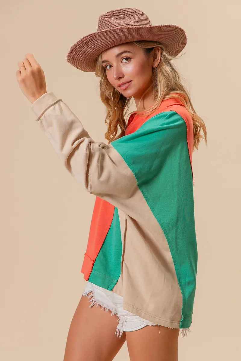 BiBi Colorblock Exposed Seam French Terry Sweatshirt - Sydney So Sweet