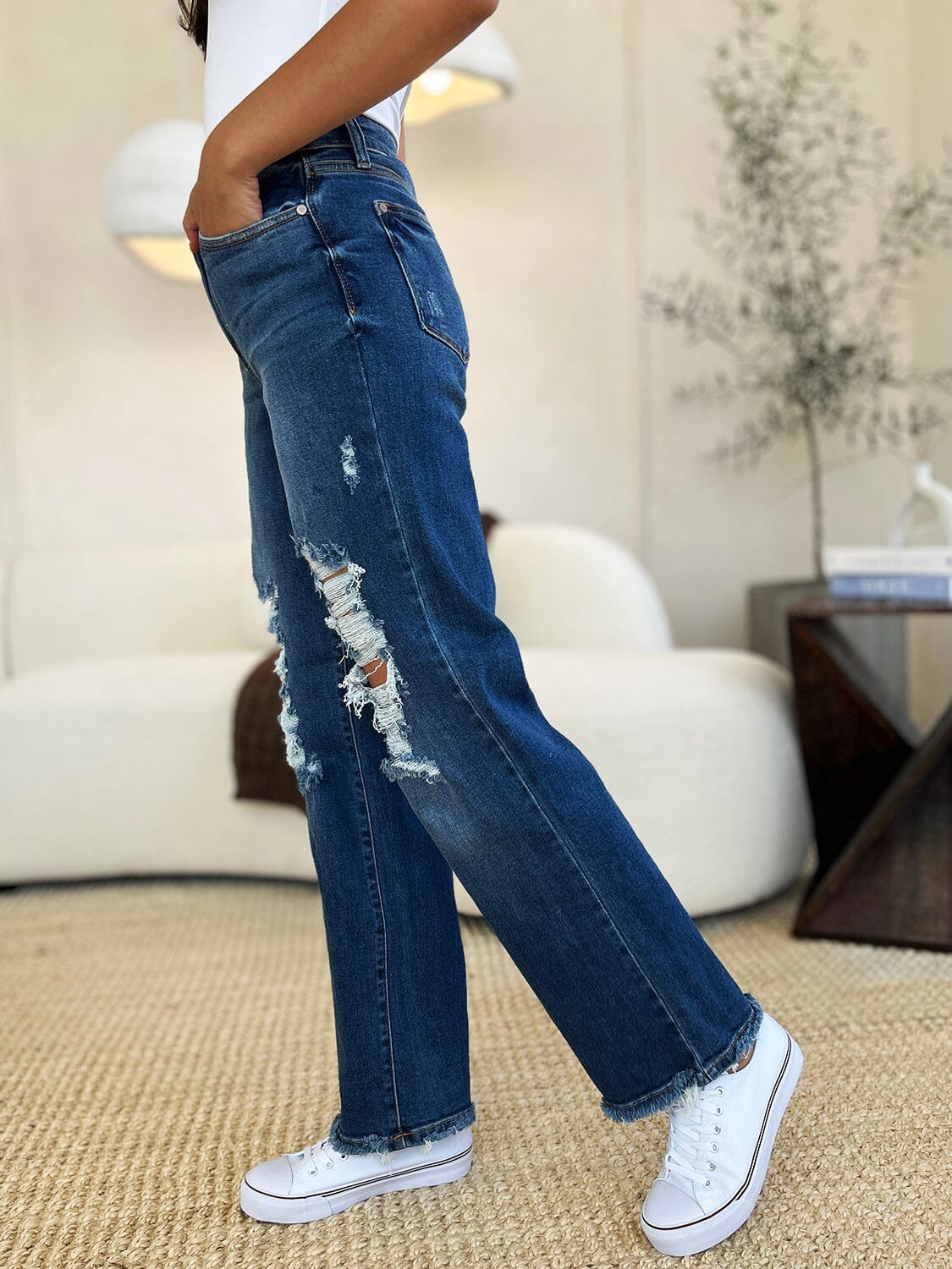 Judy Blue Full Size Mid Rise Distressed Raw Hem Jeans - Sydney So Sweet
