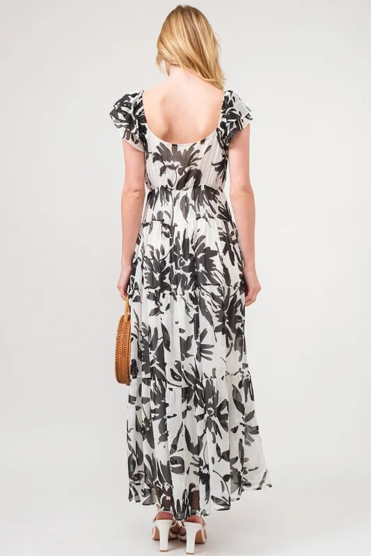 And The Why Ruffled Sleeve Tiered Floral Print Maxi Dress - Sydney So Sweet