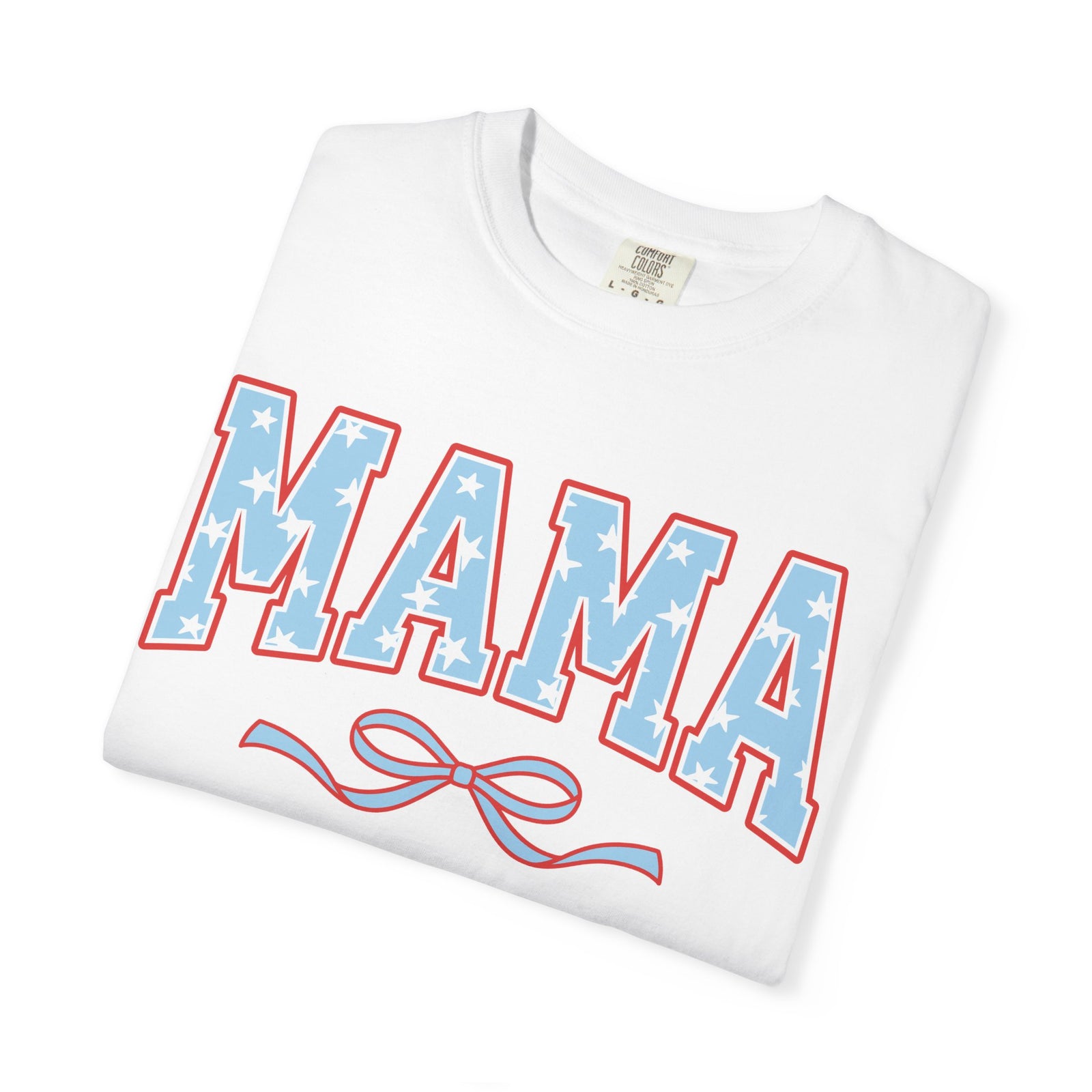 Mama 4th of July USA Coquette Varsity Blue Bow Patriotic T-shirt Preppy Star Tee