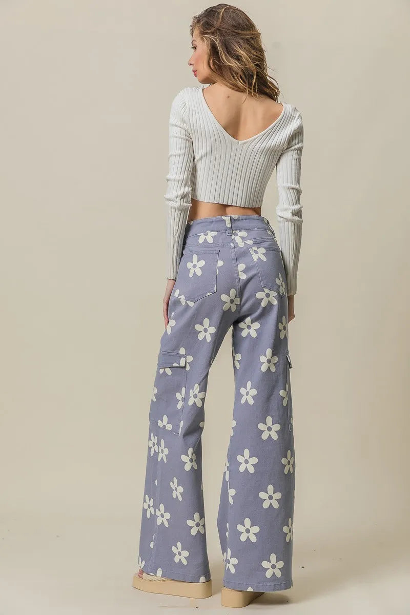 BiBi Flower Printed Side Pocket Wide Pants - Sydney So Sweet