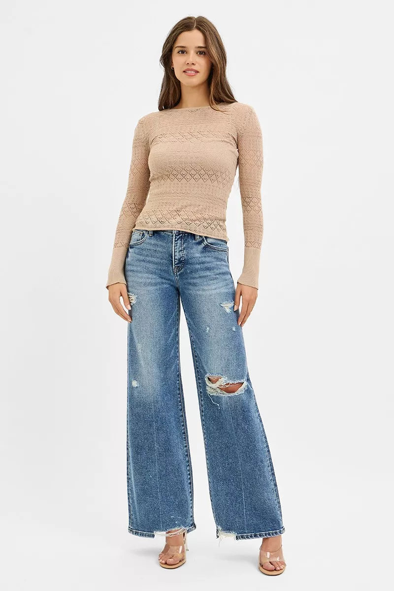 RISEN Tummy Control Mid Rise Fit Wide Jeans - Sydney So Sweet