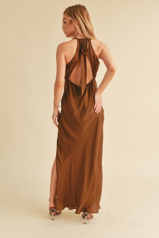 Aemi + Co Ruched Side Slit Cutout Back Maxi Cami Dress - Sydney So Sweet
