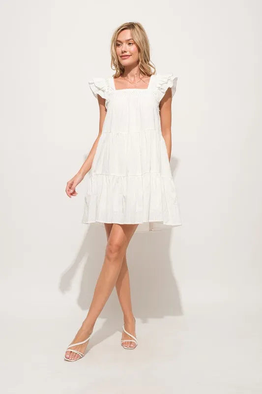 And The Why Origami Pleating Ruffled Sleeve Tiered Dress - Sydney So Sweet
