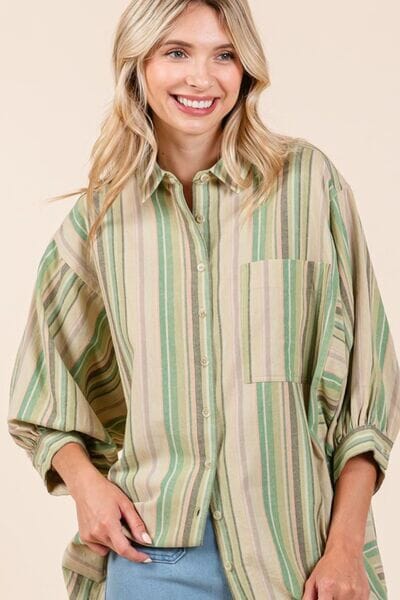 Mittoshop Striped Bubble Sleeve Button Down Shirt - Sydney So Sweet