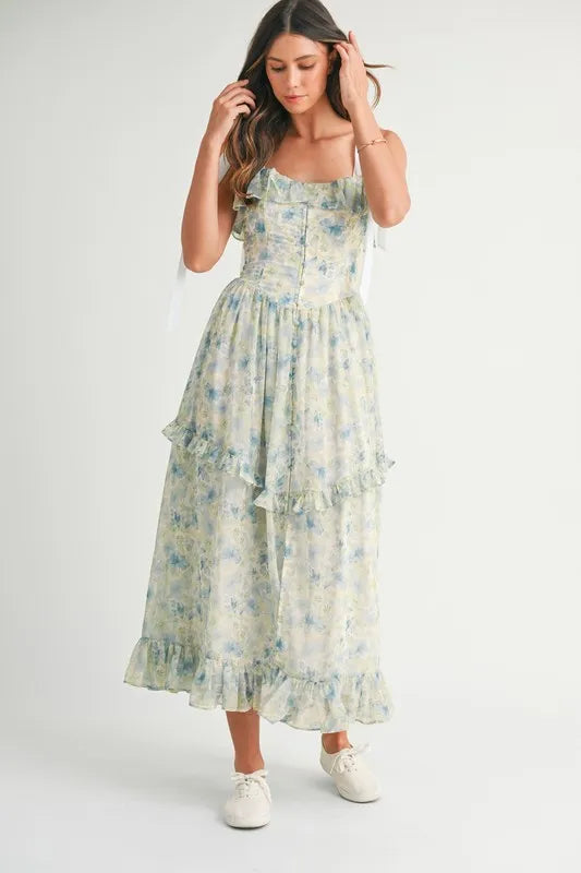 MABLE Floral Printed Shoulder Strap Midi Dress - Sydney So Sweet