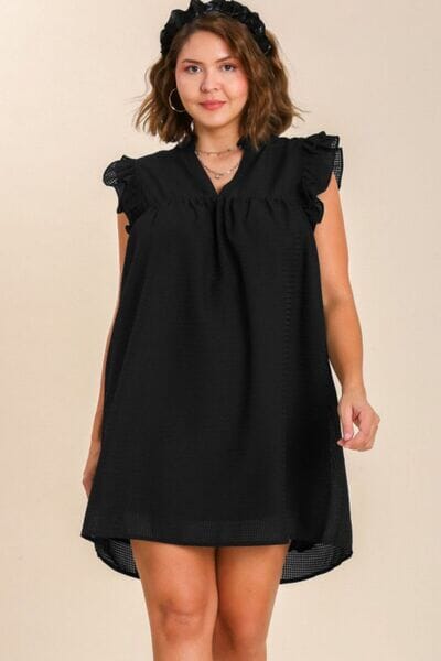 Umgee Full Size Layered Ruffle Sleeve Mini Dress Plus Size - Sydney So Sweet