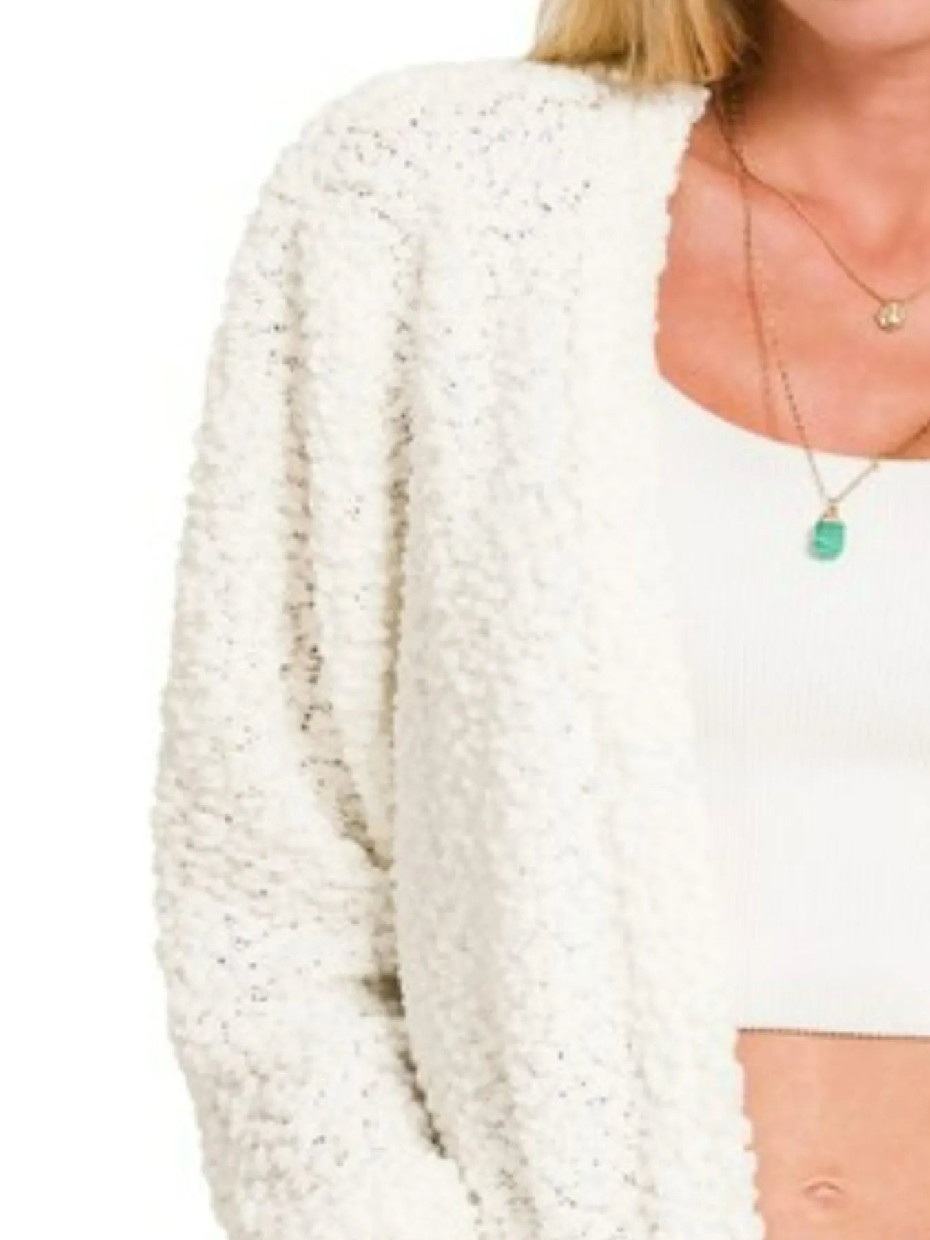 Zenana Long Sleeve Popcorn Sweater Cardigan with Pockets - Sydney So Sweet