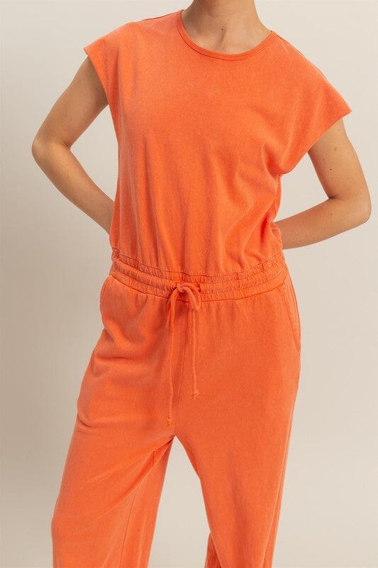 HYFVE Back Keyhole Round Neck Cap Sleeve Drawstring Jumpsuit - Sydney So Sweet