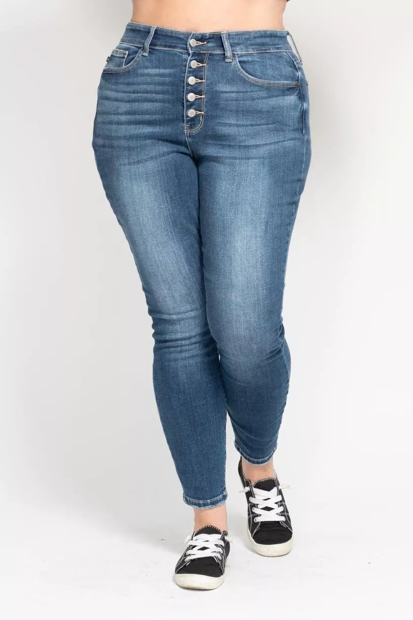 Judy Blue Full Size High Rise Button Fly Skinny Jeans Plus Size - Sydney So Sweet