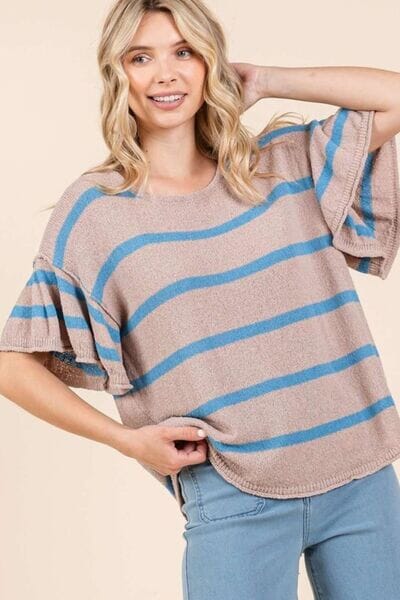 Mittoshop Striped Flounce Sleeve Knit Top - Sydney So Sweet