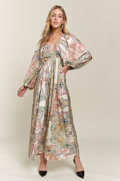 ADORA Printed V-Neck Batwing Sleeve Dress - Sydney So Sweet