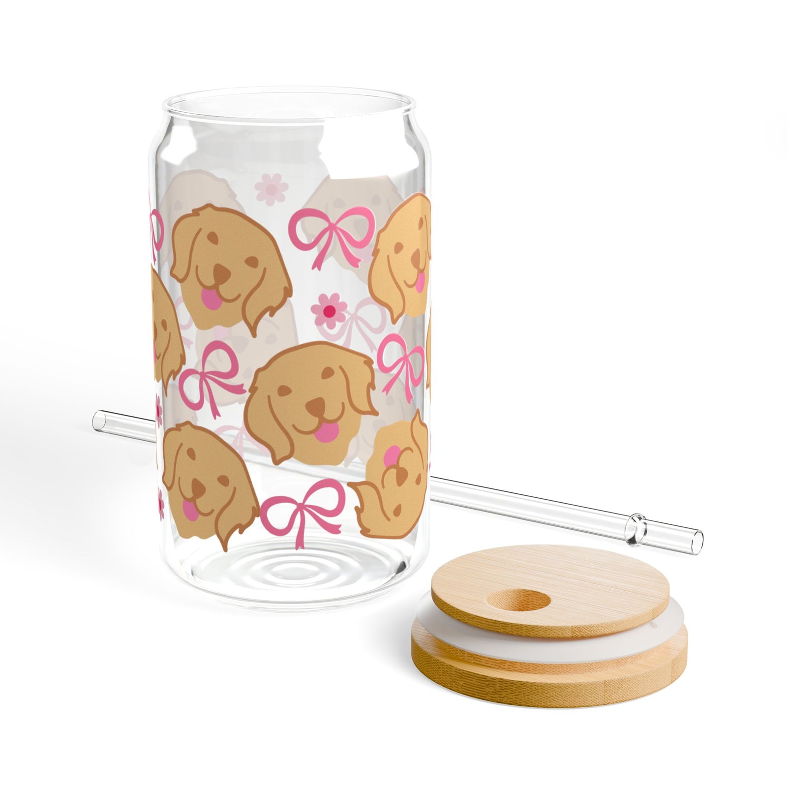 Bows & Dogs Tumbler Sipper Glass 16oz — Reusable Drink Jar with Lid & Straw - Sydney So Sweet