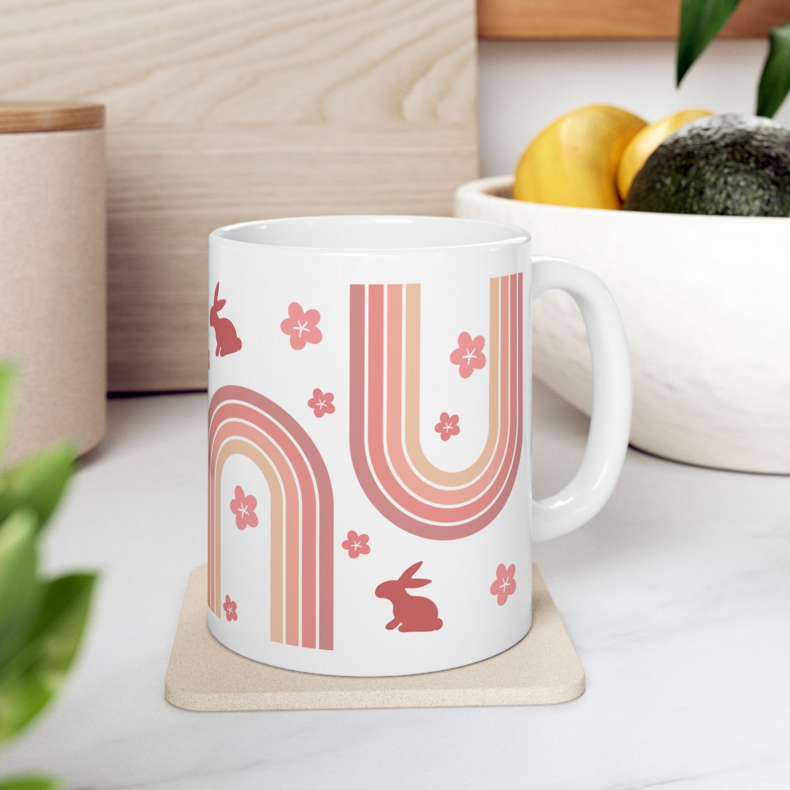 Retro Rainbow Bunny Cute Ceramic Mug Coffee Cup (11oz & 15oz)