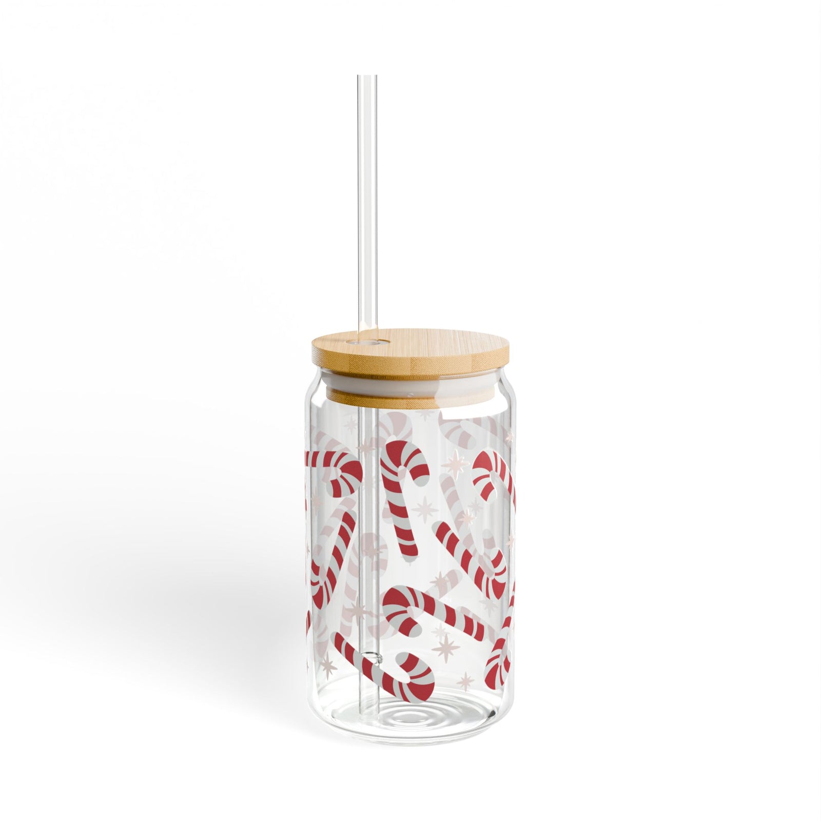 Candy Cane Cute 16 oz reusable glass drink jar with lid and straw