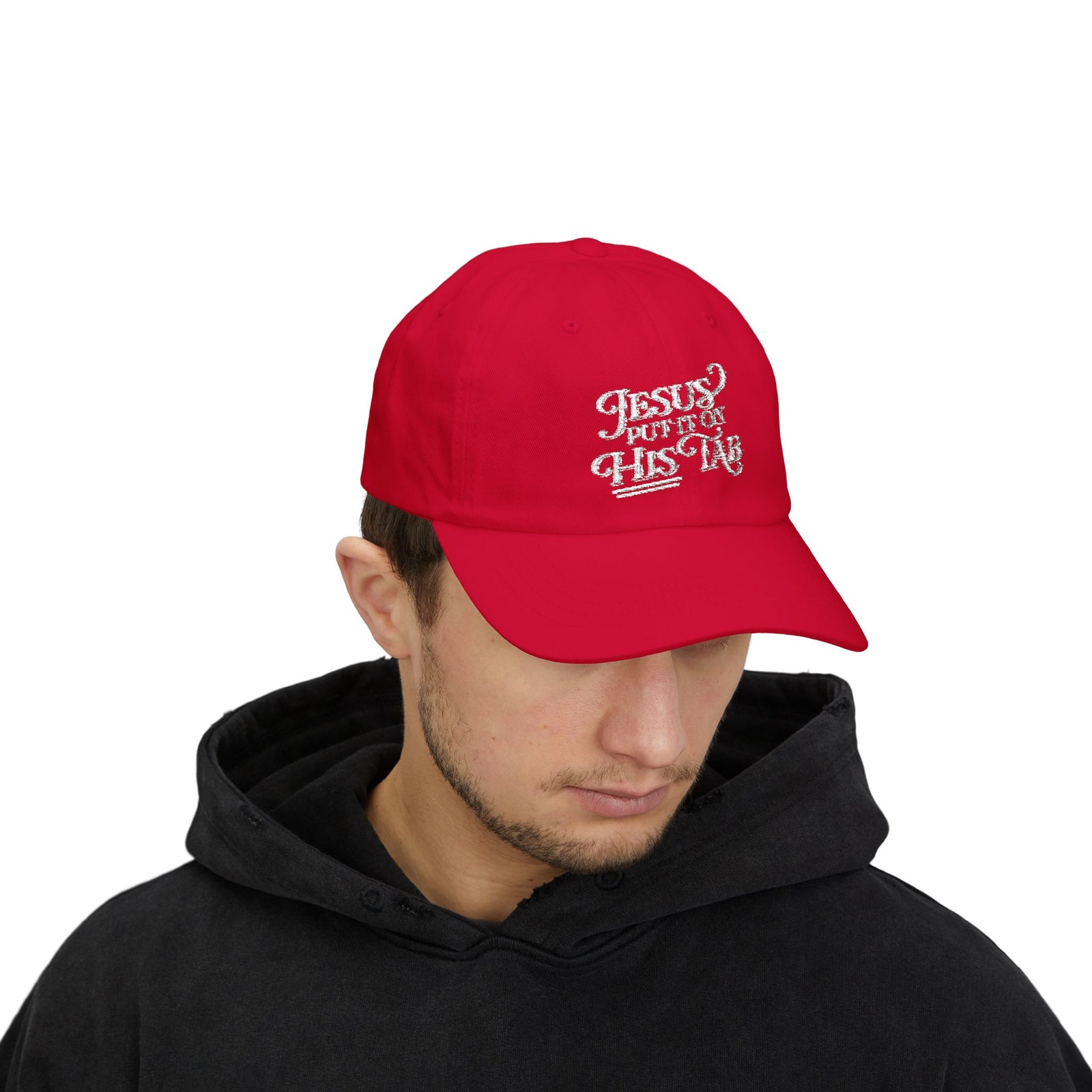 Jesus Put It On His Tab White Embroidered Christian Dad Cap Baseball Hat