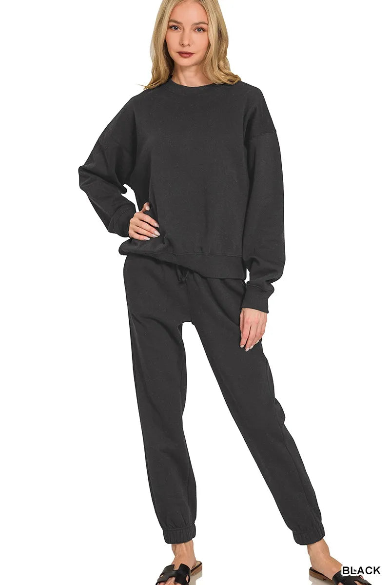 Zenana Fleece Long Sleeve Pullover & Jogger Set - Sydney So Sweet