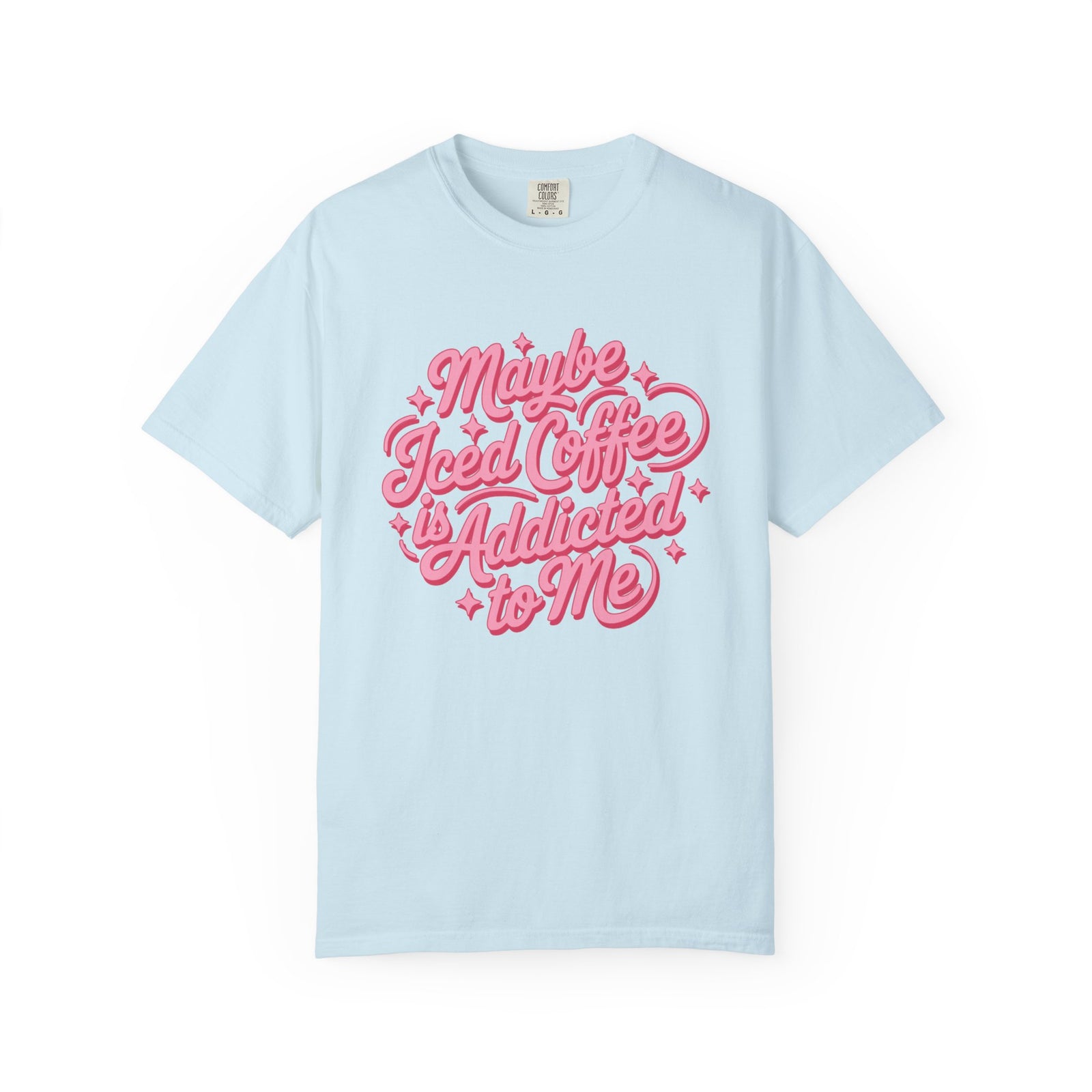 Maybe Iced Coffee Is Addicted to Me Retro Script T-Shirt Coffee Lover Tee