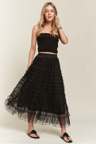 ADORA Elastic Waist Layered Mesh Midi Skirt - Sydney So Sweet