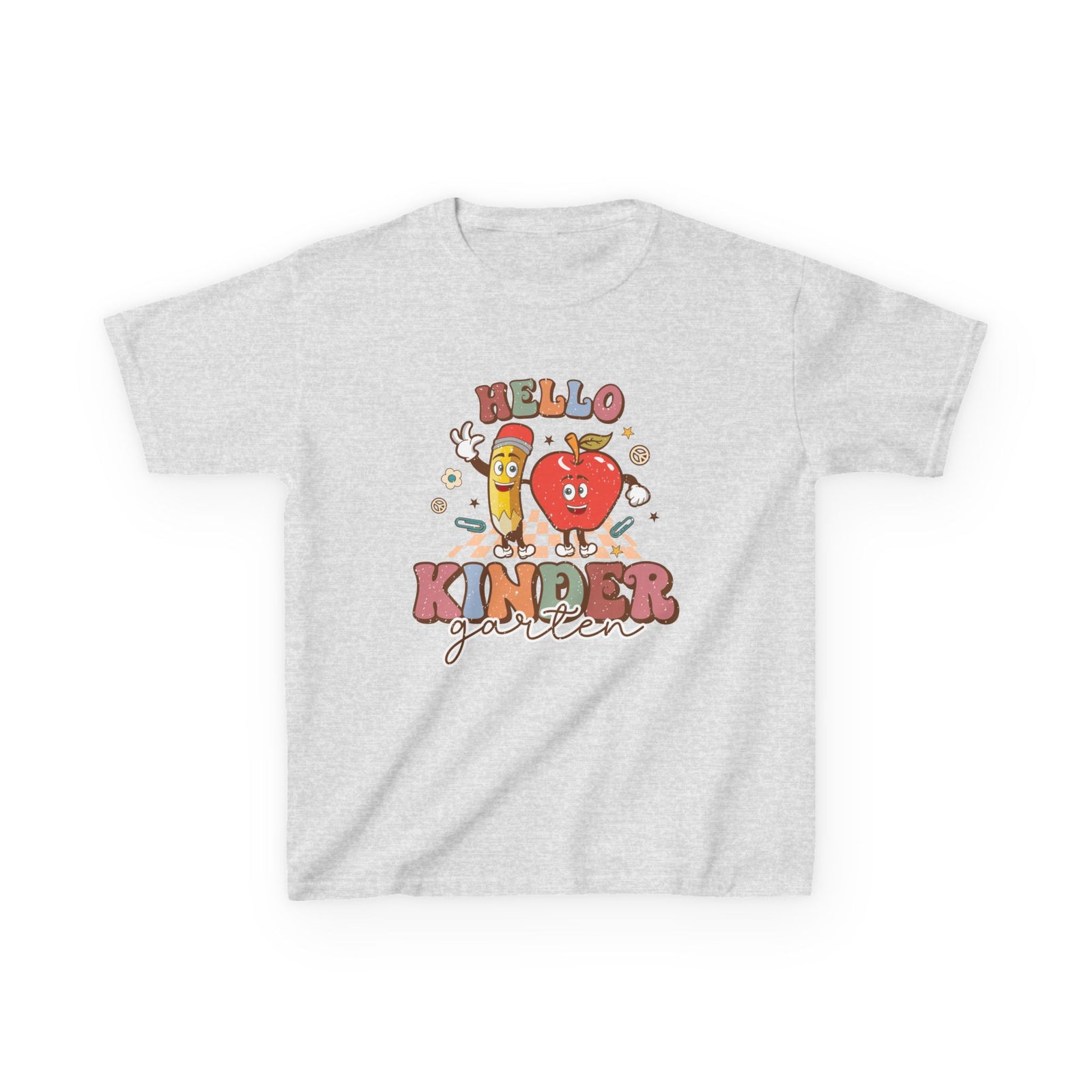 Hello Kindergarten Cute Apple & Pencil Graphic Tee Back-to-School Kids T-Shirt
