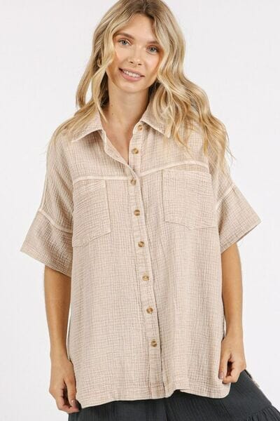 Mittoshop Mineral Wash Gauze Oversized Short Sleeve Shirt - Sydney So Sweet